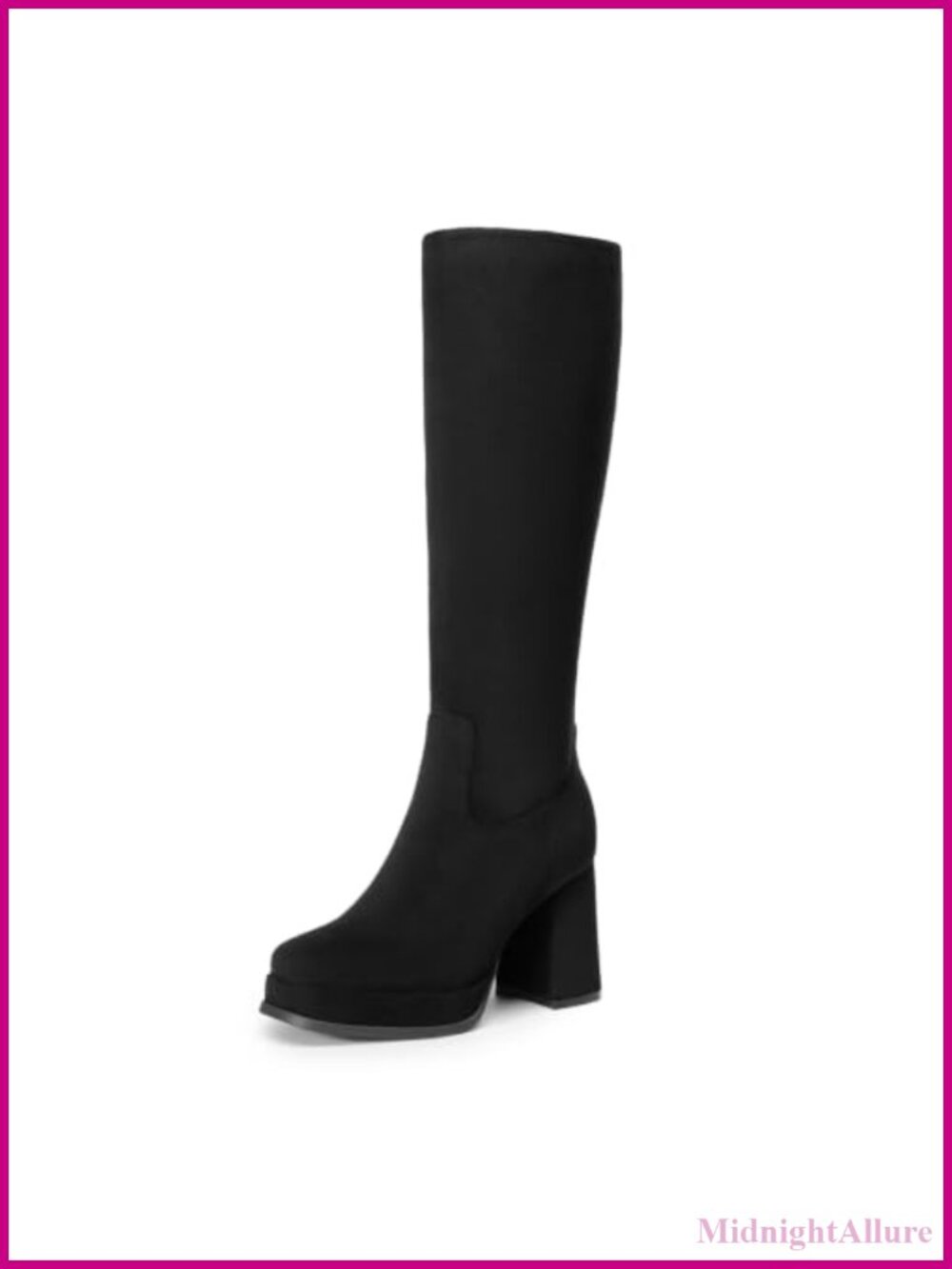 Suede Knee High Boots Square Toe Chunky Platform Heel